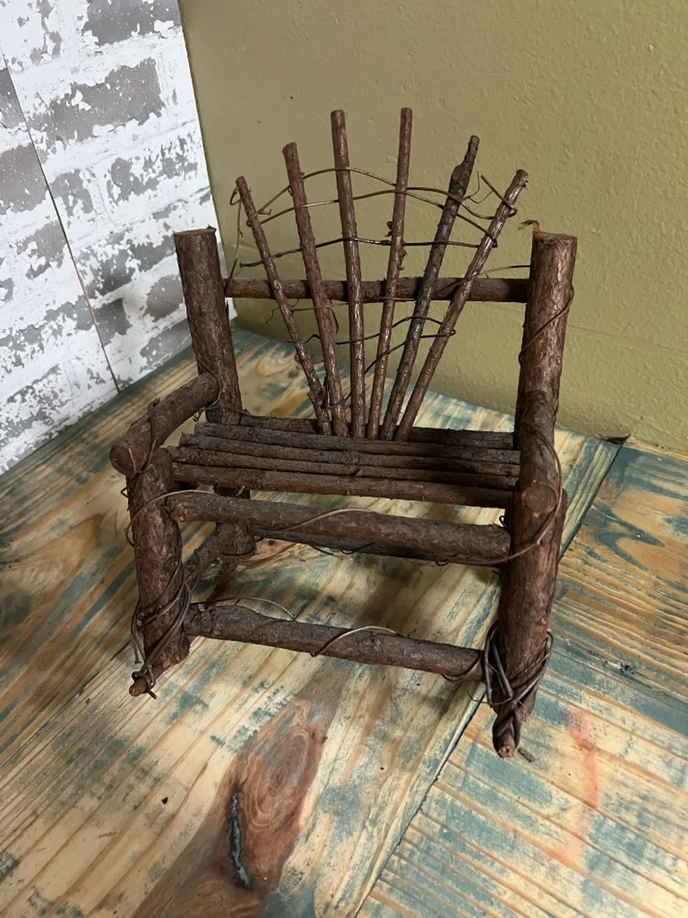 Small Bent-Twig, Folk Art Rocking Chair, Doll Sized Furniture Country Farmhouse
